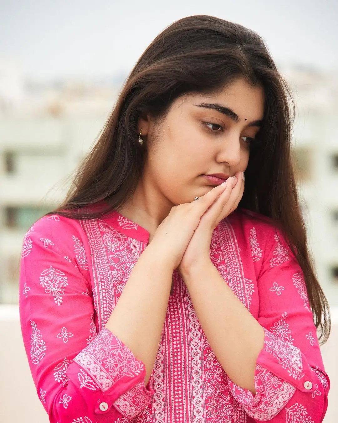 Gargeyi Yellapragada Long Hair Pink Dress